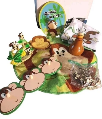 Juego de baño con temática de mono ganchos para cortina de ducha alfombra toalla soporte para cepillo de dientes plato Foto 1 de 4