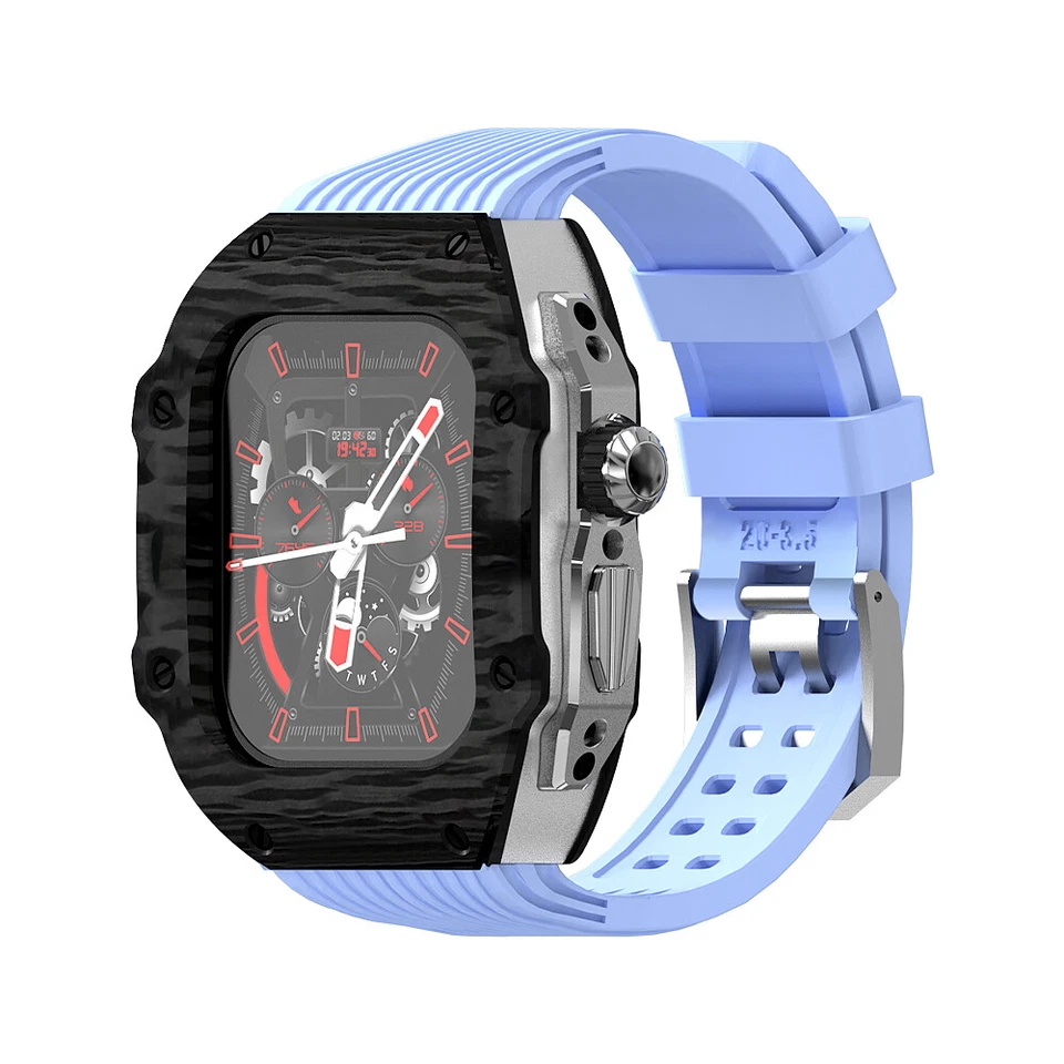 Estuche de fibra de carbono correa de goma fluororuro para Apple Watch Ultra 49 mm Mod Kit 44 mm 45 mm Foto 1 de 4