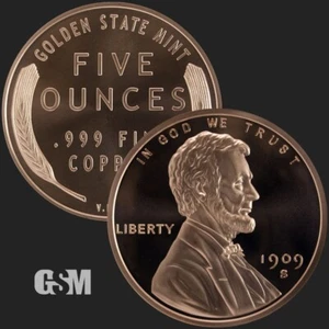 5 oz. 1909-S LINCOLN WHEAT CENT Tribute .999 fine copper round (In Coin Capsule) - Picture 1 of 3