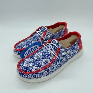 Hey Dude Wendy Americana Bandana Slip On Shoes Paisley Red Blue Size 8 Womens - Picture 1 of 6