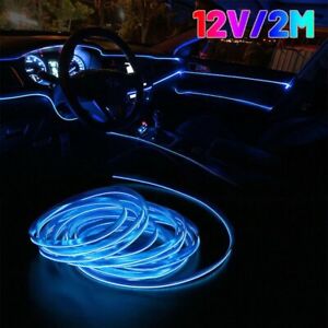 2M Blue LED Car Interior Decor Atmosphere Wire Strip Light Lamp Accessories New