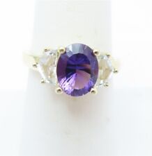 10k Yellow Gold ~9x7mm Oval Amethyst & White Spinel Ring Size 7