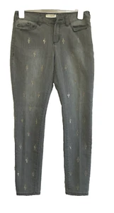 Gold Sequin Embellished Primrose Pattern Skinny Jeans 29 Gray Mid Rise SUNDANCE - Picture 1 of 7