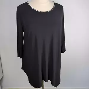 Tunica in maglia nera Blossom 3X scollo Bling orlo a cascata manica 3/4 elasticizzata - Foto 1 di 8
