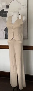 Women’s Size M 2 Pc Set Casual Vest & Elastic Pants Knit Comfort Wear Oatmeal C - Picture 1 of 16