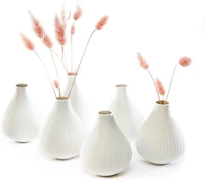 ‘Frost’ Ceramic Flower Vase — Set of 6 Beautiful Small Bud Vases for Flowers & H - Picture 1 of 8