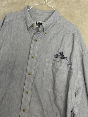 Lee Sport Hombre XL Antiguo Milwaukee Bordado Manga Larga Abotonado De Colección Y2K Foto 1 de 4