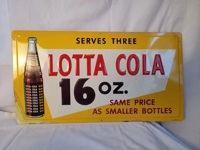 ¡Letrero de metal en relieve Lotta Cola 1959 16 oz! Foto 1 de 4