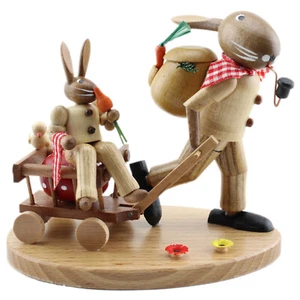 Osterhase mit Handwagen Ostern Erzgebirge Hase Holz Handarbeit Osterdeko 10 cm - Bild 1 von 1