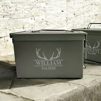 Antler Personalized Engraved Metal 50 Caliber Ammo Can - Image 1 of 2