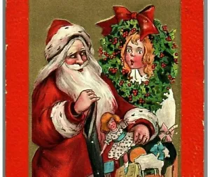 Tuck Blushing Girl Peeking at St Nicholas Filling Stockings Christmas Xmas 5494 - Picture 1 of 3