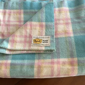 Blanket Pure Wool Vintage Myrall Myer Blanket Plaid 82x64 - Picture 1 of 2