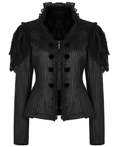 Punk Rave Womens Gothic Lolita Lace Applique Jacket - Black - Picture 1 of 13