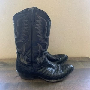 Tony Lama 13EE Boots Full Quill Ostrich Black Cowboy Western USA Made 8225 Men's - Picture 1 of 14