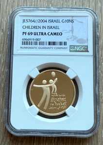 Israel 2004 Gold 1/2 oz 10 New Sheqalim NGC PF69UC Children in Israel - Picture 1 of 2
