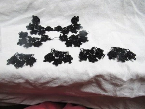 Antique Victorian Black Small Embroidered Hearts Lace Pieces Trim Unusual! - Picture 1 of 9