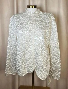 WOMENS MSK IVORY SEQUIN EMBELLISHED CRINKLE JACKET FRONT ZIP SIZE 1X NWT $100 - Picture 1 of 13