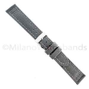 22mm Hadley Roma Gray Genuine Cordura Canvas Padded Stitched Mens Watch Band 850