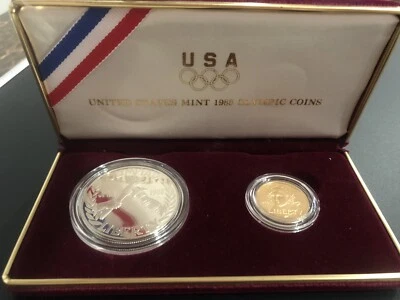 1988 US Olympic Silver Dollar And Gold Five Dollar Coins - Image 1 of 4