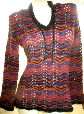 Suéter túnica con capucha Royal Robbins para mujer L Elena ondulado a rayas tejido abierto en forma Foto 1 de 4