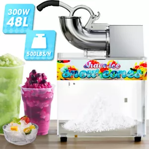 Commercial Electric Ice Shaver 500LBS/H Snow Cone Machine Maker Ice Crusher 48L - Picture 1 of 8
