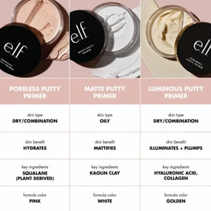 elf Putty Primer Flawless Make Up Base Matte Luminous Trio and Mini Poreless - Picture 1 of 16