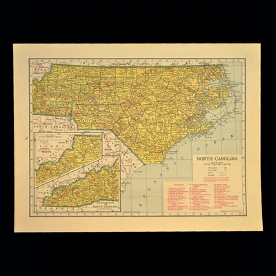 Mapa ferroviario vintage de Carolina del Norte Depot Towns Charlotte Durham SOU RR Foto 1 de 4