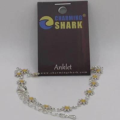 Encantador Tiburón Amarillo Plata Girasoles Pulsera Tobillera Cuentas Azul 100218 ¡BOGO! Foto 1 de 2