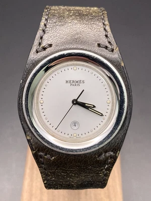 [Exc+5] HERMES Arne HA1.710 Reloj Hombre Vintage Cuarzo Fecha Blanco x Marrón Japón Foto 1 de 4