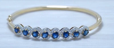 Brazalete con forma ovalada de oro macizo de 18 quilates zafiro diamante natural de 2,80 quilates Foto 1 de 4