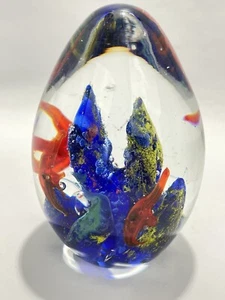 Art Glass Egg Swimming Fish Tank with Coral Paperweight Modern Art Design - Picture 1 of 7