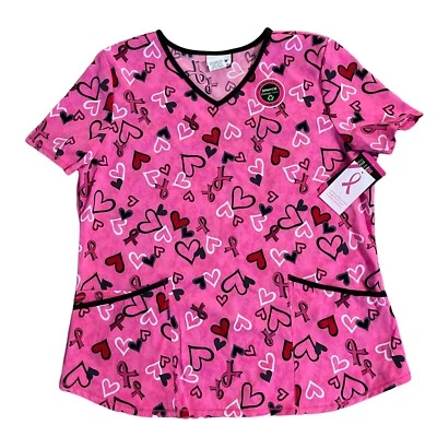 ScrubStar Women’s Size Large Pink Breast Cancer Awareness Medical Scrub Top NWT - Image 1 of 4