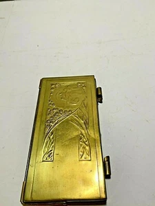 VINTAGE Brass Notepad Holder Repousse WOMEN'S HEAD HINGED 6" X 3" NO Paper - Picture 1 of 7