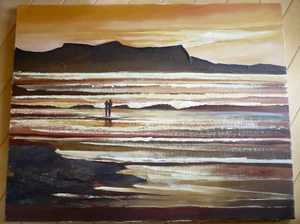 BRYANT, QUADRO OLIO VINTAGE IMPRESSIONISTA TRAMONTO SPIAGGIA FIGURE ROMANTICHE COSTA - Foto 1 di 15