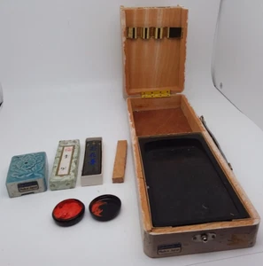 Vtg 1960's Japanese Lakubundo - Sumi / Sumi-e / Calligraphy Set in Wooden Box - Picture 1 of 10