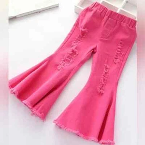Girls Boutique Country Western Distressed Ripped Pink Bell Bottom Pants 1 2 4 6 - Picture 1 of 7
