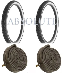 2(TWO) ALTALINE 26 X2.125 WHITEWALL BICYCLE SLICK/SMOOTH TIRES W/HEAVYDUTY TUBES - Picture 1 of 1