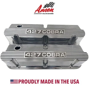 Ford Small Block 427 COBRA DEEP Logo Pentroof Tall Polished Valve Covers - Ansen - Picture 1 of 7