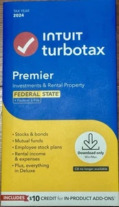 Intuit Turbotax 2024 Premier Investments Rental Federal State E-File Win/mac New - Photo 1/3