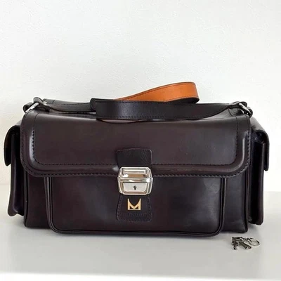 Bolso para cámara de cuero vintage MASUMI marrón Japón 40 cm estuche grande con divisores Foto 1 de 4