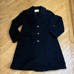 Fleurette Wool Cashmere Black Coat Size 16 Made in USA Classic Winter Overcoat - Picture 1 of 13