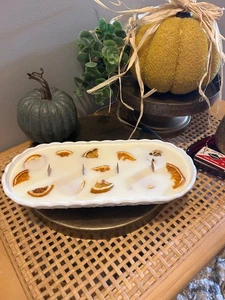 VTG Milk Glass Dish With Hand Poured Candle Warm Flannel 10x4.5x2" Fall Scents - Picture 1 of 3