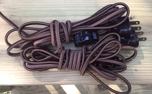 Pair Rewire Cloth Covered Lamp Cord Plug & On Off Switch About 8 Ft. - Picture 1 of 6