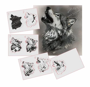 AS-363 Wolves step by step stencil template acrylic airbrush spray wall paint - Picture 1 of 2