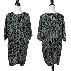 Vince Camuto S Black & White Herringbone Geometric Print Halbarm Etuikleid - Bild 1 von 8