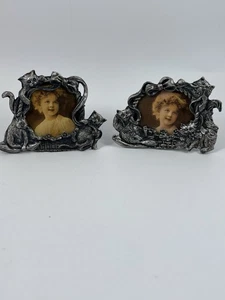 Set Of 2 Mini Cat/Kitten Photo/Picture Frames Silver Taiwan - Picture 1 of 6