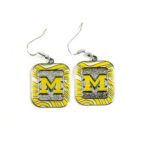 Michigan Wolverines NCAA Zebra Style Dangle Earrings Cover