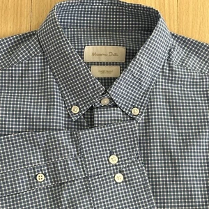 Massimo Dutti Finest Fabric Mens Long Sleeve Blue Plaid Smart Shirt EU Large 44" - Picture 1 of 9
