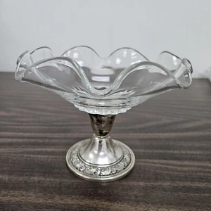 Vintage Alvin Sterling Silver and Ruffled Glass Compote Candy Dish Bowl - Picture 1 of 11