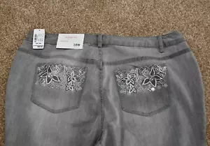 CJ Banks Barely Boot Gray Classic Fit Jeans Embroidered Pockets Size 18W NWT - Picture 1 of 5